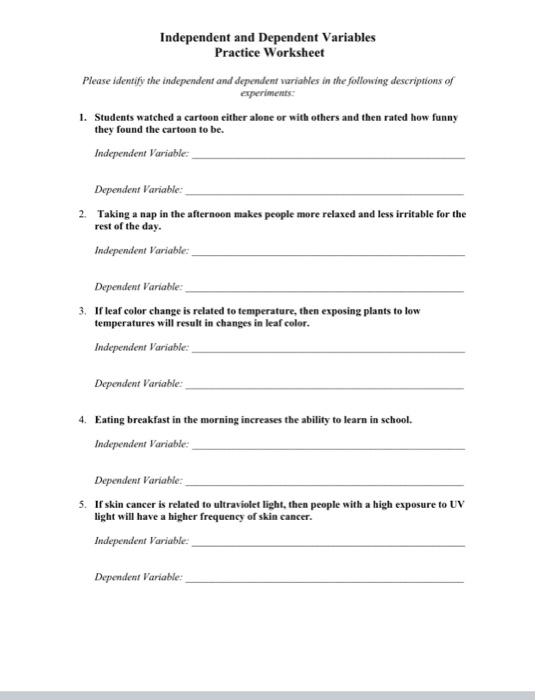 Solved Independent and Dependent Variables Practice | Chegg.com ...