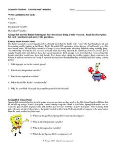 Scientific Method, Control and Variables Worksheet for 5th - 7th ...