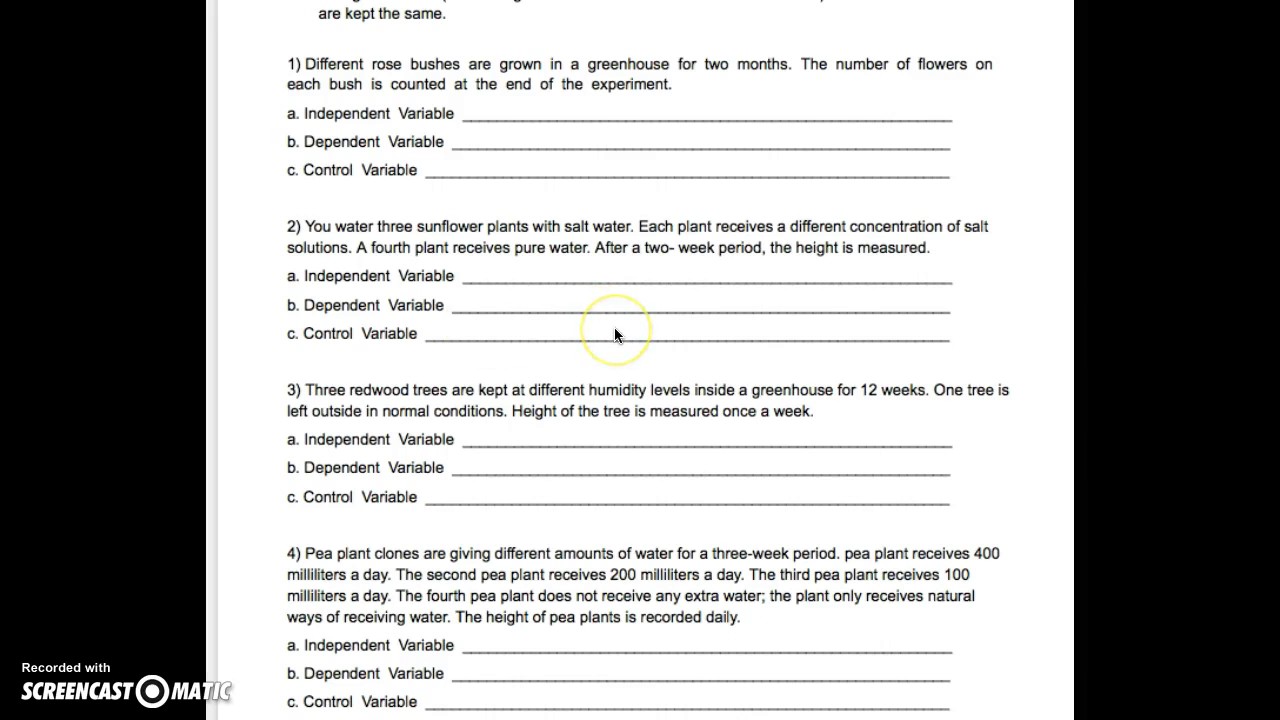 ES HWK 12.2.16 - Identifying Variables Worksheet
