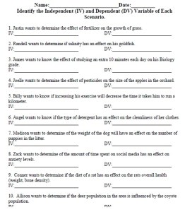 Independent and Dependent Variable Worksheet - USBiologyTeaching.com