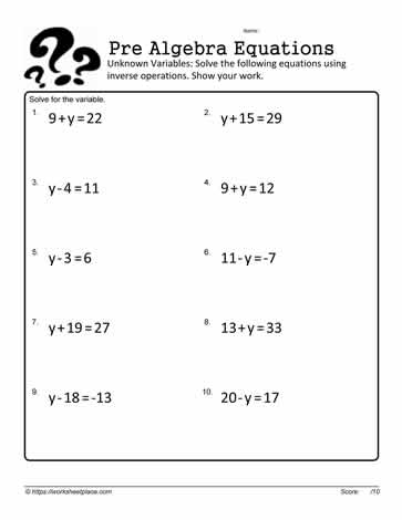 Equations Unknown Variables Worksheets
