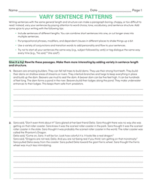 Vary Sentence Patterns | Worksheet 