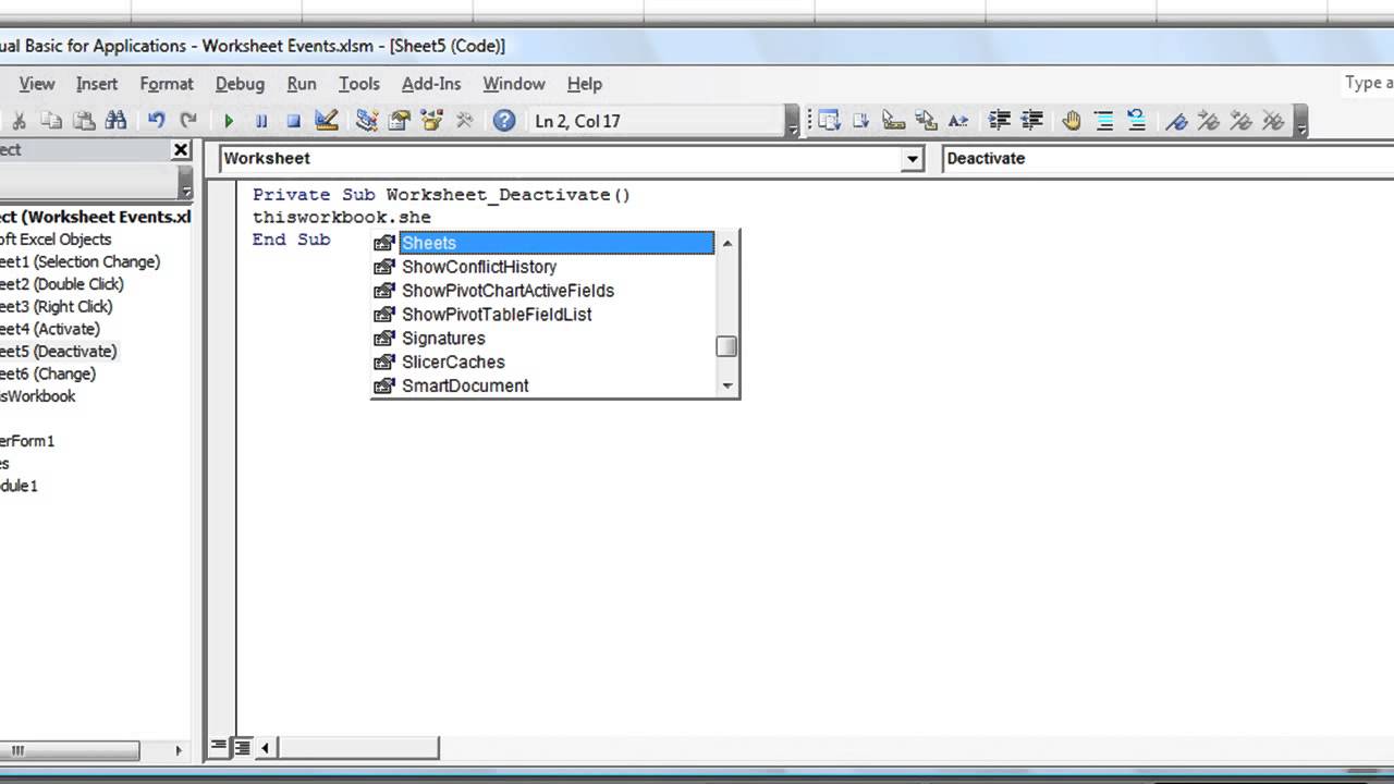 Excel VBA Events #6 - Worksheet Deactivate - Hide current sheet when you  select another sheet
