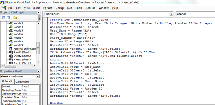 How to update data from one sheet to Another Sheet through VBA in ...