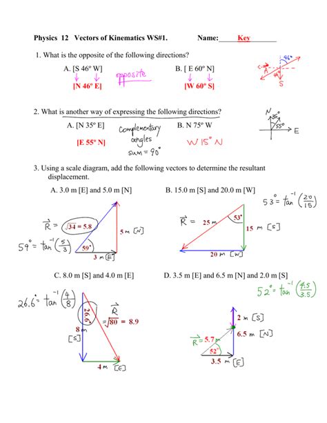 Physics Vector Worksheet Vectors Physics Worksheet Worksheets