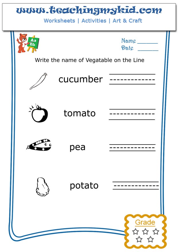 Preschool worksheets - Write the name of each vegetable - 3