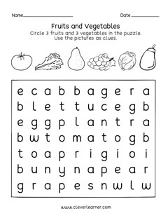 Free Preschool Worksheets on Fruits and Vegetables