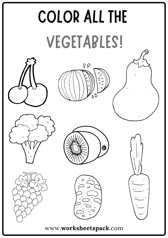 Color All the Vegetables Worksheet, Free Coloring Activity Pages ...