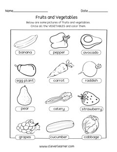 Free Preschool Worksheets on Fruits and Vegetables