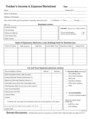 vehicle expenses worksheet