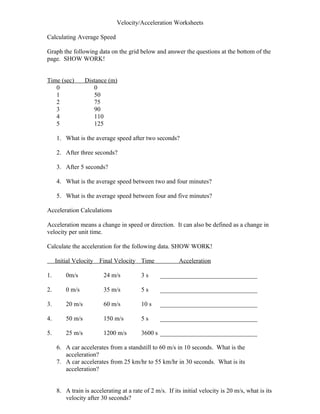Velocity acceleration and_graphs slip 2 | PDF