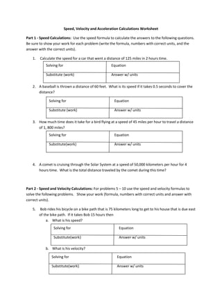 Speed, velocity and_acceleration_calculations | PDF