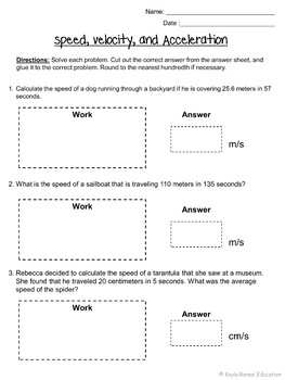 Speed, Velocity, and Acceleration Worksheet - Engaging Cut and ...