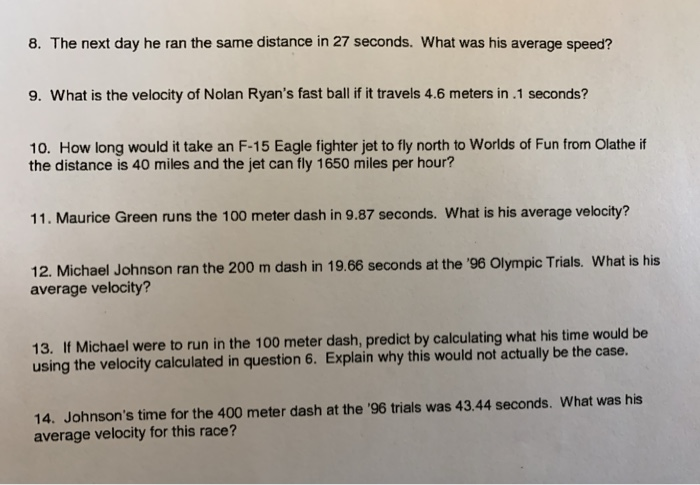 Solved Velocity Worksheet SHOW YOUR WORK Name Find the | Chegg.com