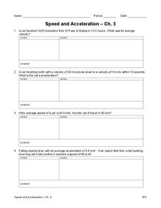 Speed and Acceleration Worksheet for 9th - 12th Grade | Lesson Planet