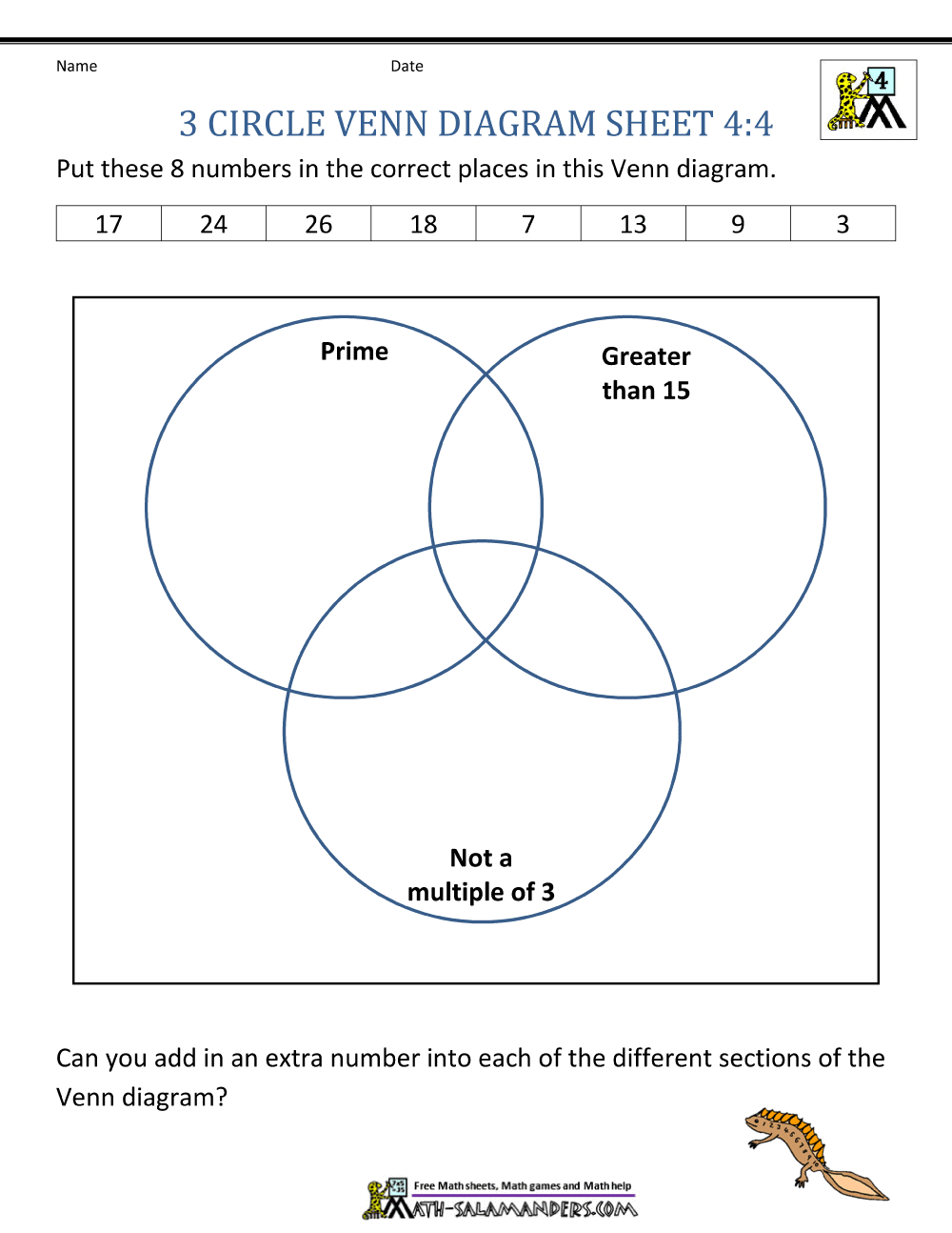 3 Circle Venn Diagram Worksheets