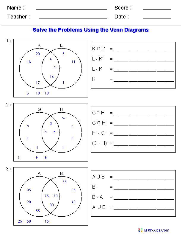 venn diagram problems worksheet