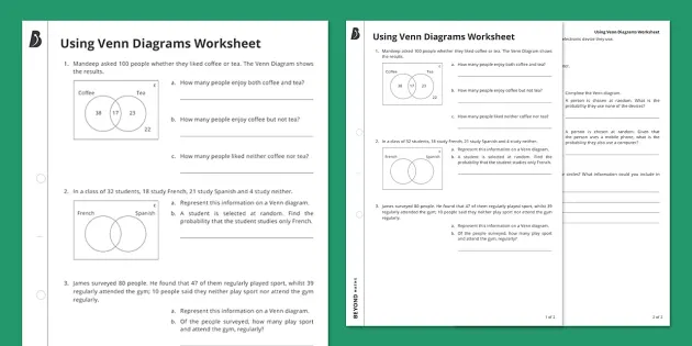 ? Using Venn Diagrams Worksheet (teacher made) - Twinkl