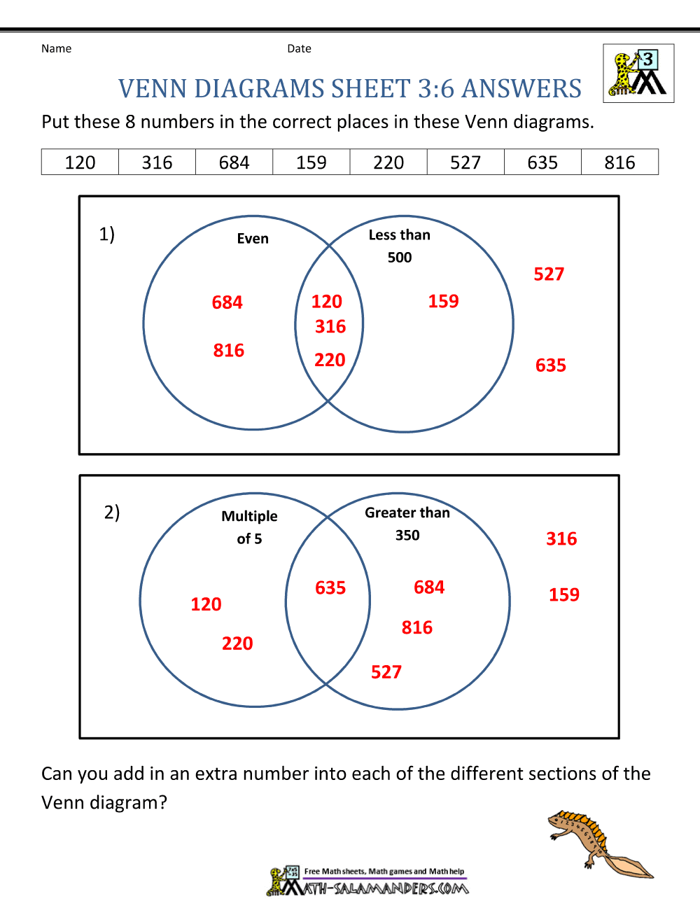 Venn Diagram Worksheets 3rd Grade