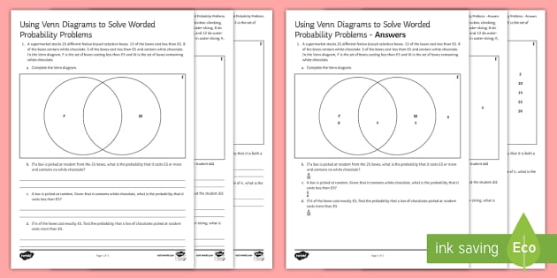 Using Venn Diagrams to Solve Worded Probability Problems Worksheet ...