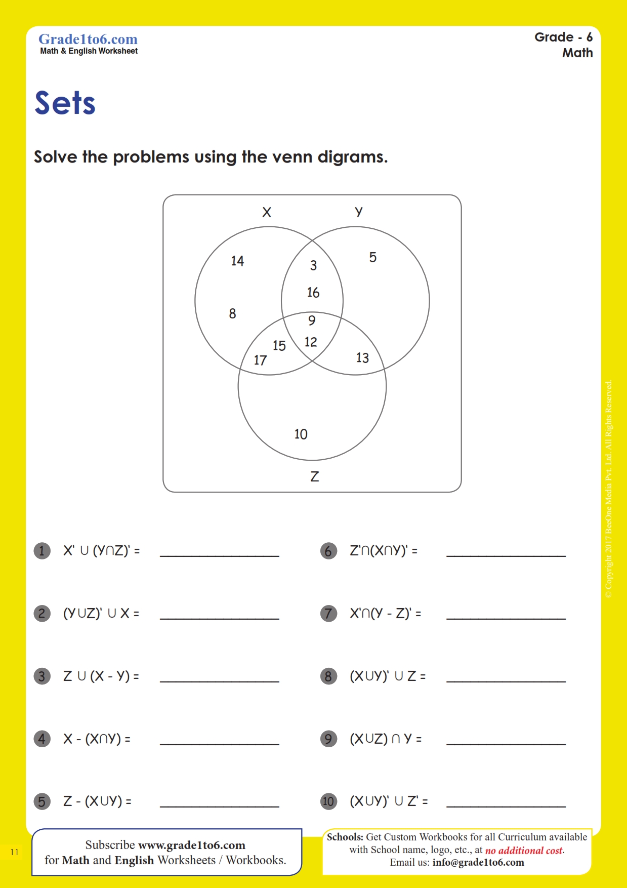 Venn Diagram Worksheets (3 Sets) | Grade1to6