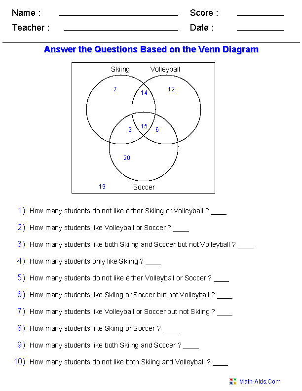 venn diagrams worksheet pdf