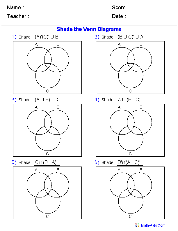 venn diagrams worksheet with answers