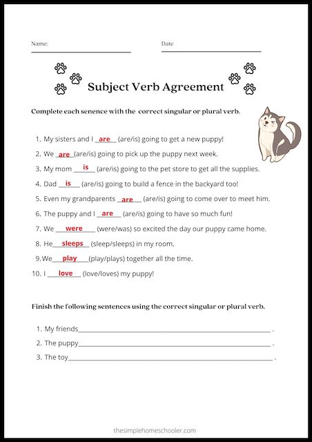 Easy Print Subject Verb Agreement Worksheets! - The Simple ...