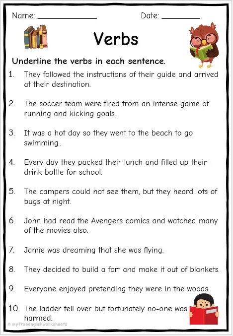 Identifying Verb Worksheets | Free Printables