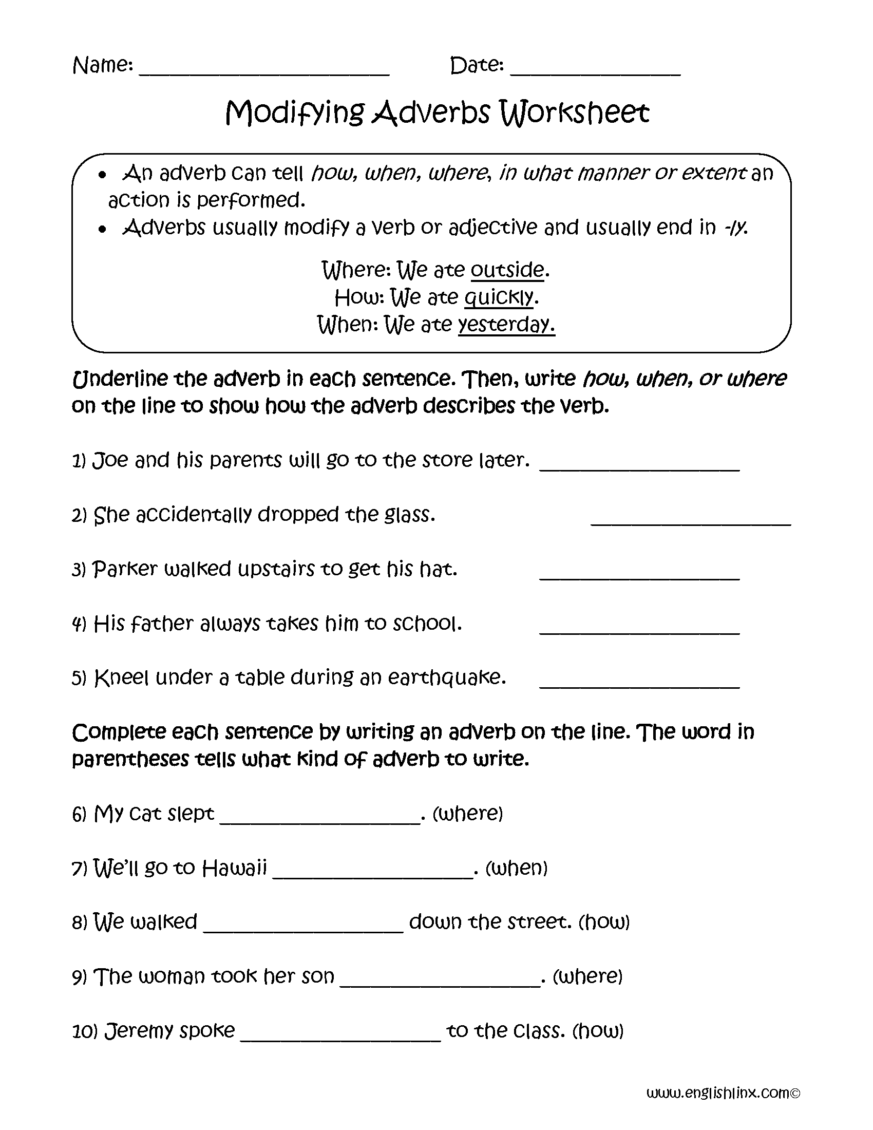 Regular Adverbs Worksheets | Modifying Adverbs Worksheets