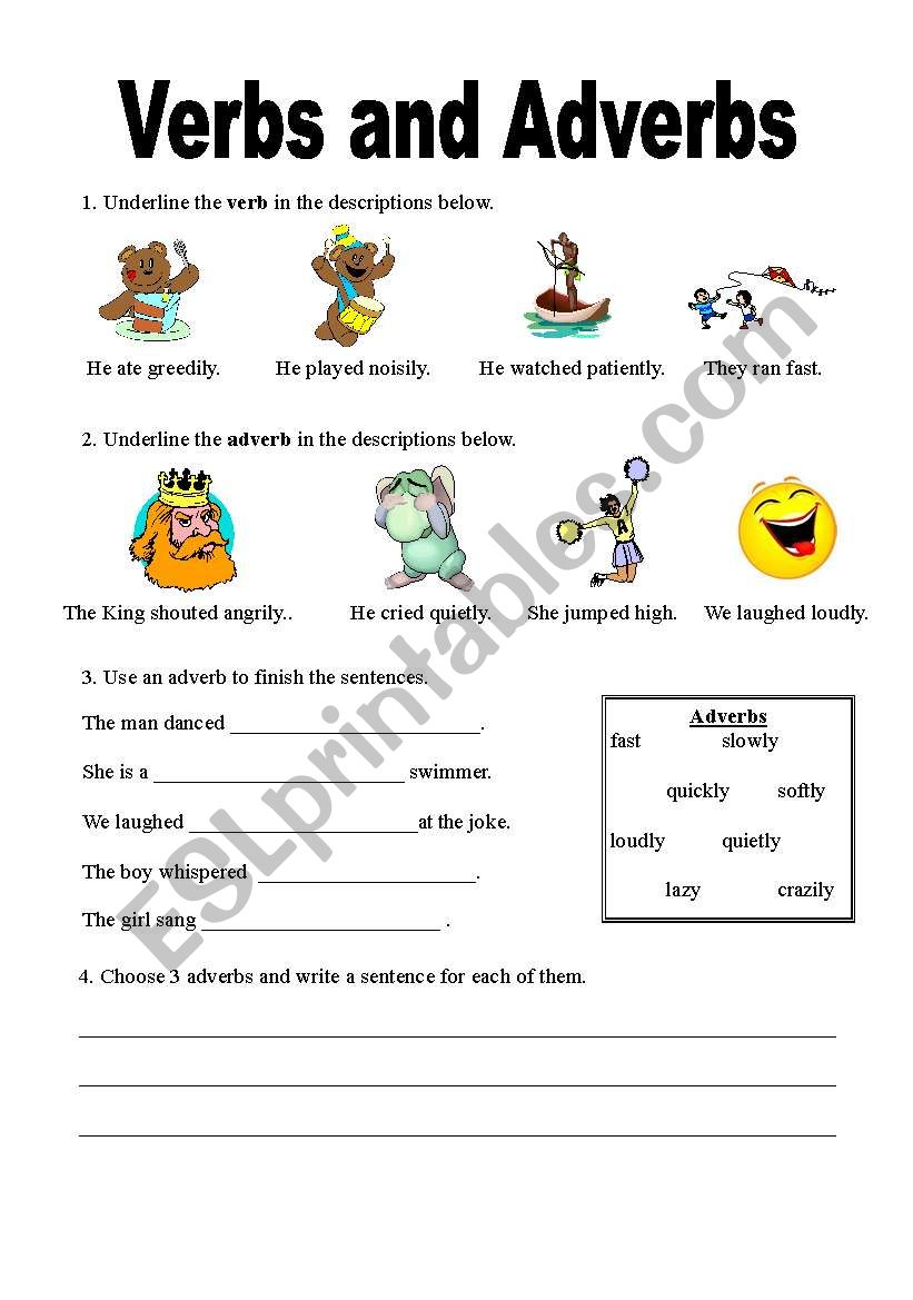 Verbs and Adverbs worksheet - ESL worksheet by smbowden