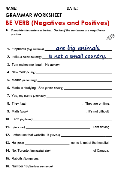 Be Verb: Negative - All Things Grammar