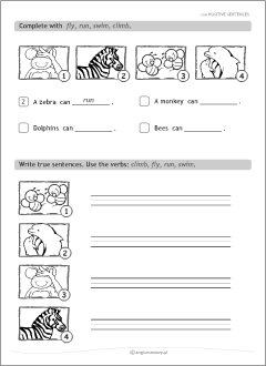 Verb can worksheets | English grammar printables for kids