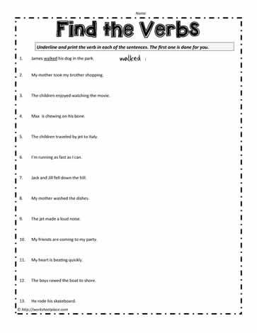Find the Verbs Worksheets