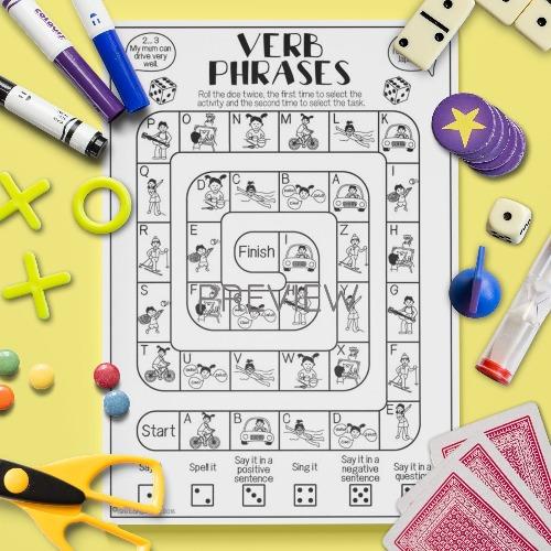 Verb Phrases | Board Game | Fun ESL Worksheet For Kids