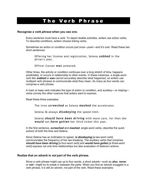 The Verb Phrase - Worksheets Library