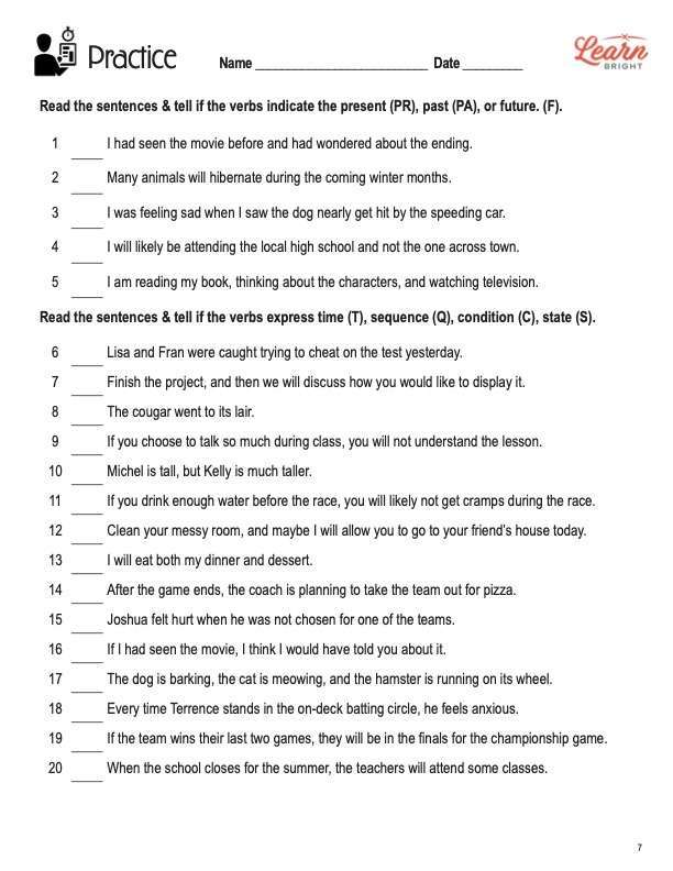 verb tense practice worksheet