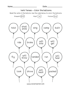 Verb Tenses Practice Sheets for First Grade
