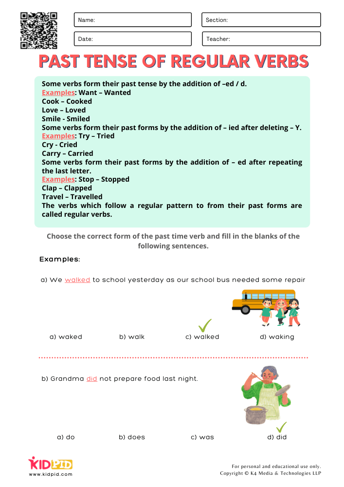 Past Tense of Regular Verbs Printable Worksheets for Grade 2 - Kidpid