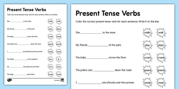 verb tense worksheet 2nd grade