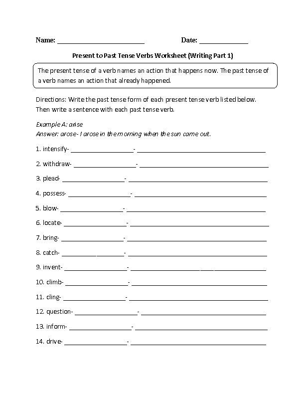 Verbs Worksheets | Verbs Tenses Worksheets