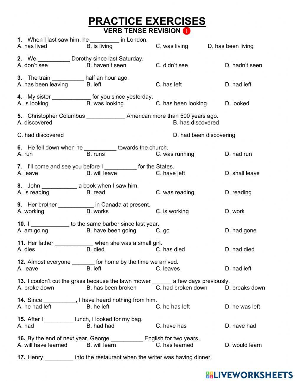 verb tense worksheet middle school