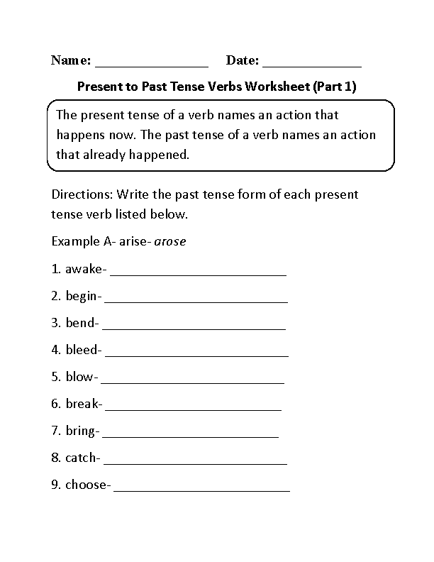 verb tense worksheet