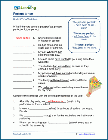 verb tenses worksheet 5th grade