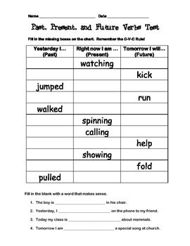 Verb Tenses/Inflected Endings Worksheet, Past, Present, Future 2nd ...