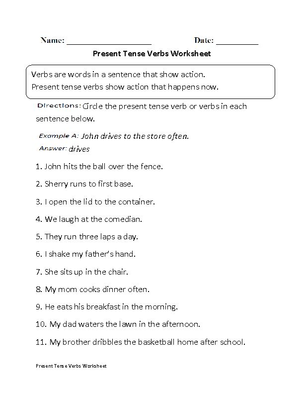Verb Tenses Worksheets | Present Tense Verbs Worksheet