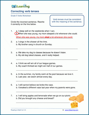Correcting verb tenses worksheets | Worsheets library