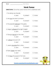 Verb Tense Worksheets