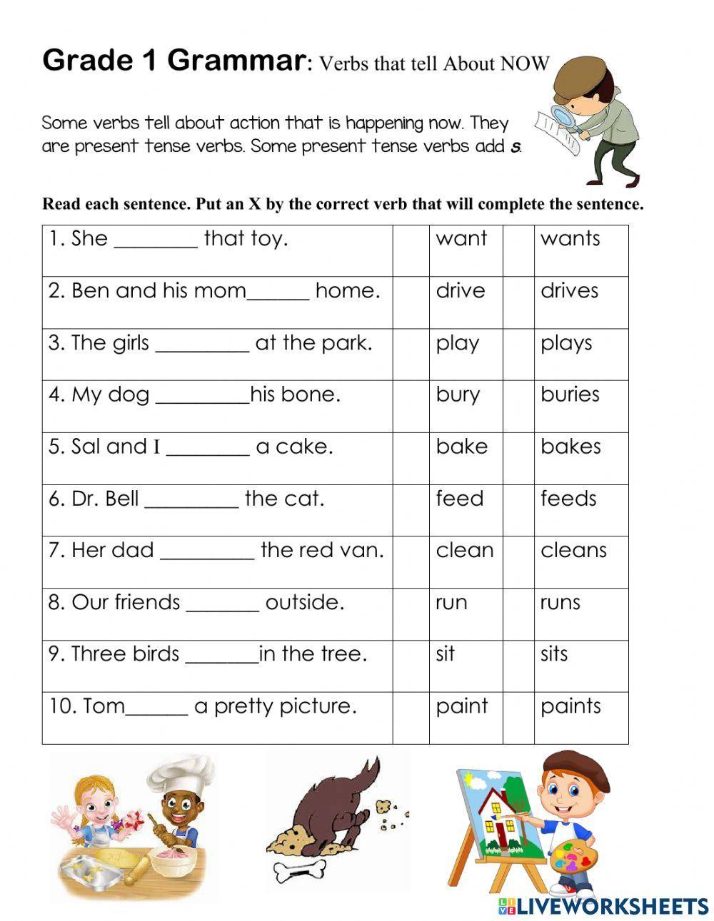 Present Tense Verbs Worksheet Grade 1 worksheet  