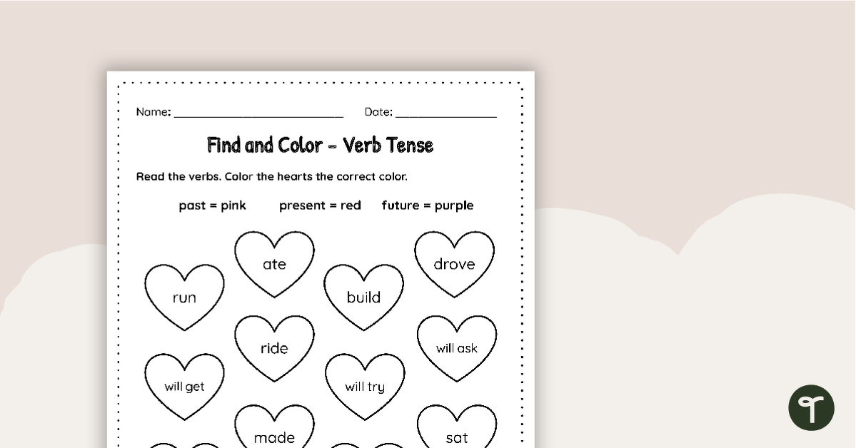 Find and Color - Verb Tense Worksheet | Teach Starter